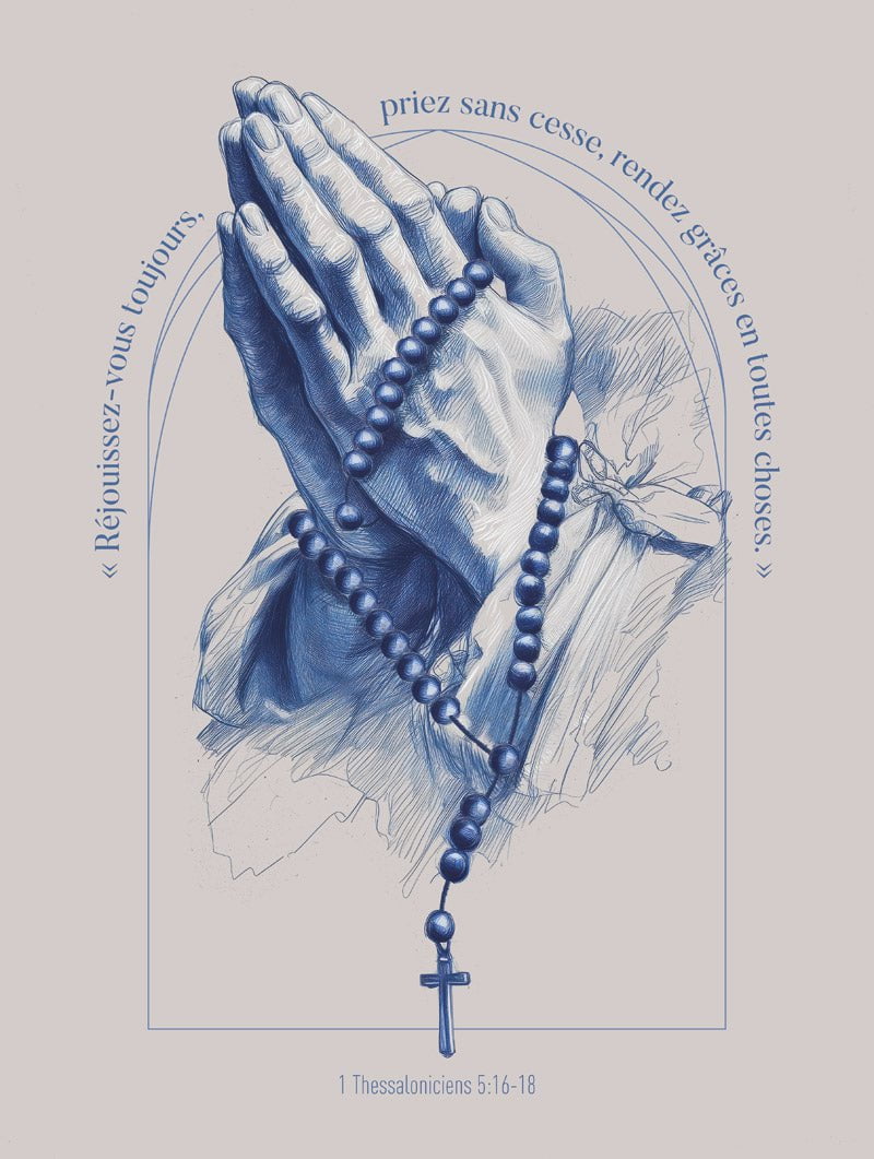 Format 30x40cm du poster chrétien mains en prière et verset de la bible