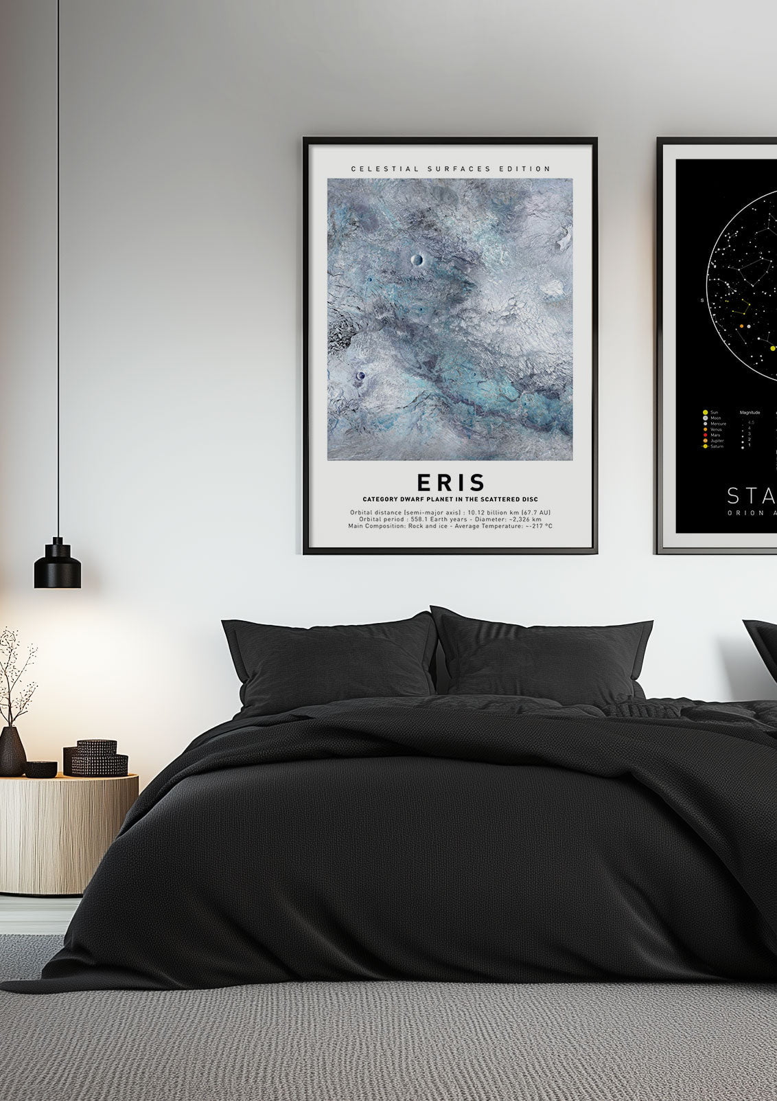 Affiche murale espace de Eris mise en situation à coté d'une autre affiche, dans une chambre.
