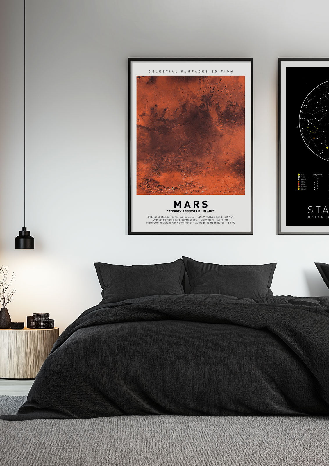 Affiche murale espace de Mars mise en situation dans une chambre à coté d'une autre affiche.