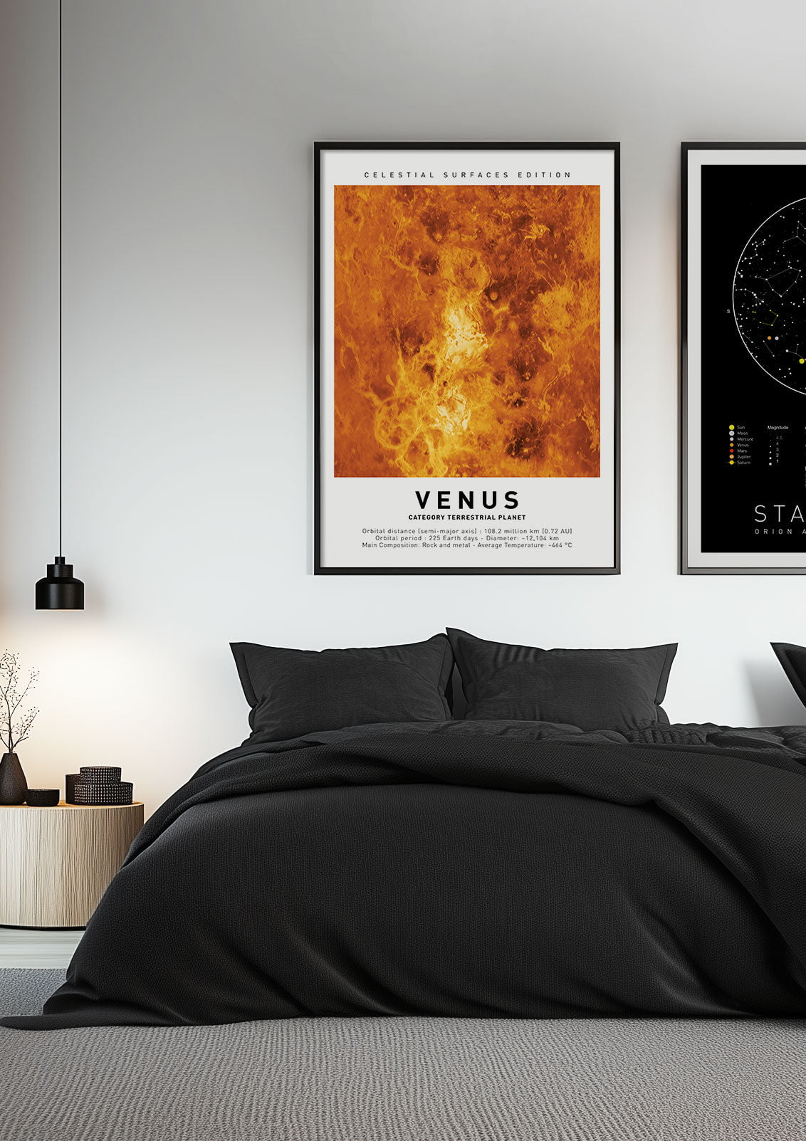 Affiche murale espace de Venus mise en situation dans une chambre à coté d'une autre affiche.