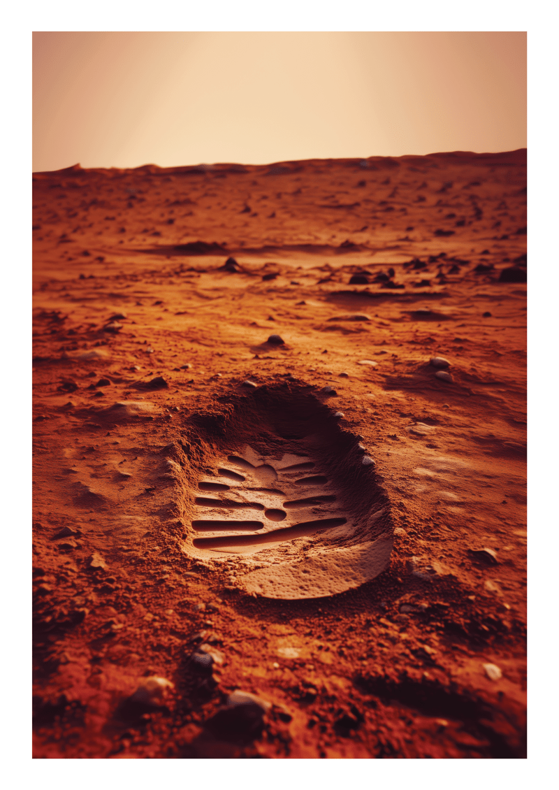 Affiche murale espace d'une empreinte de cosmonaute en gros plan sur la surface martienne.