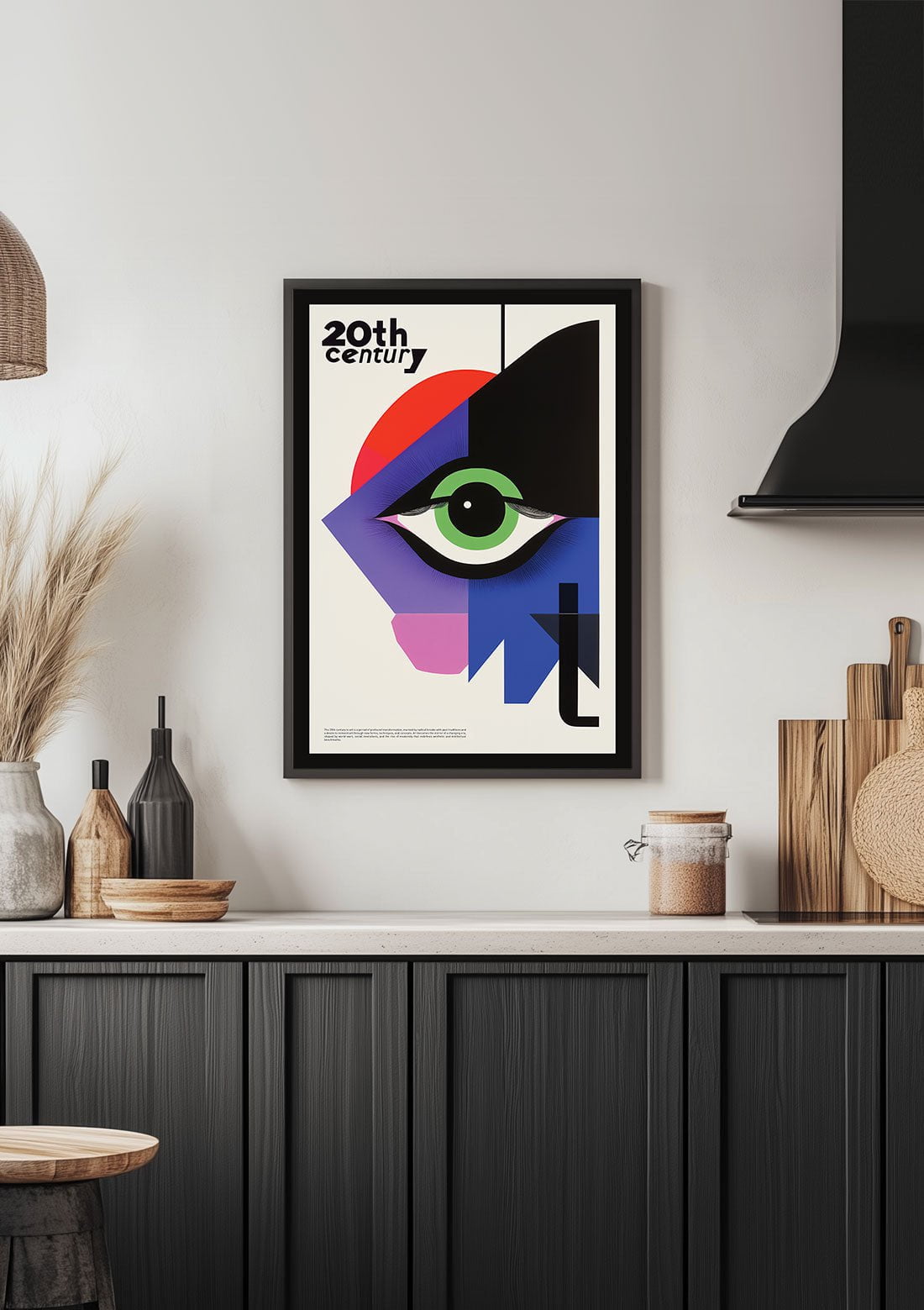 L'affiche Bauhaus du 20th century encadrée dans une acuisine.