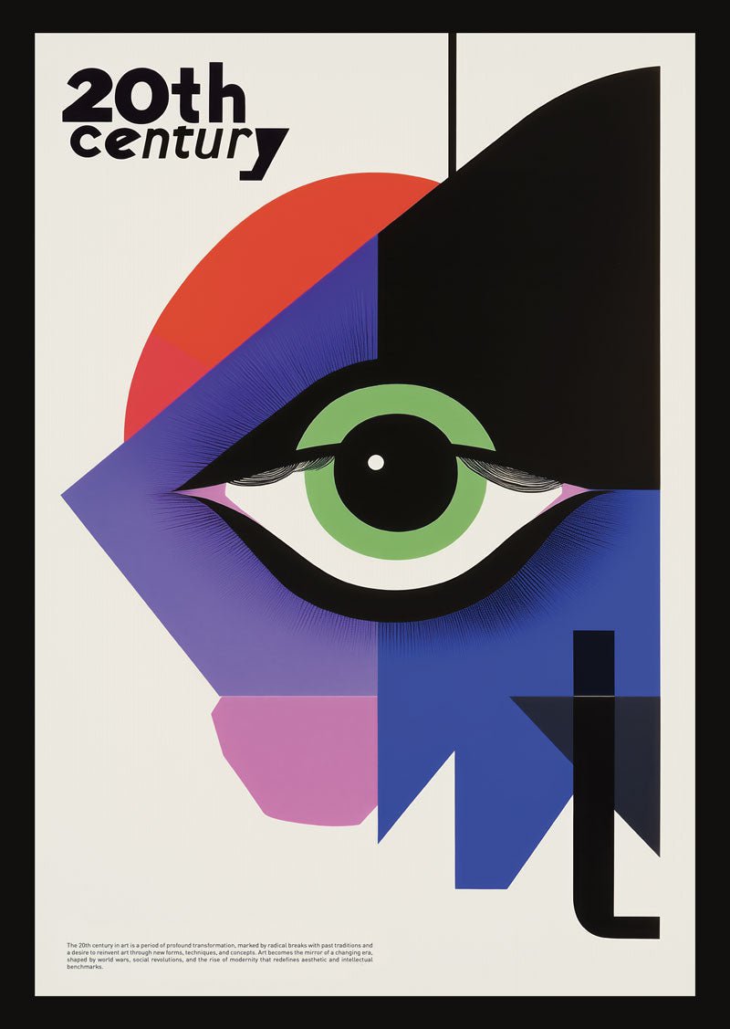 Affiche Bauhaus numéro 2 d'un œil stylisé avec des formes géométriques rouge et violet.