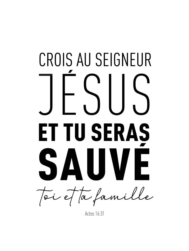 Poster citation bible du verset actes 16:31 en format 30x40cm
