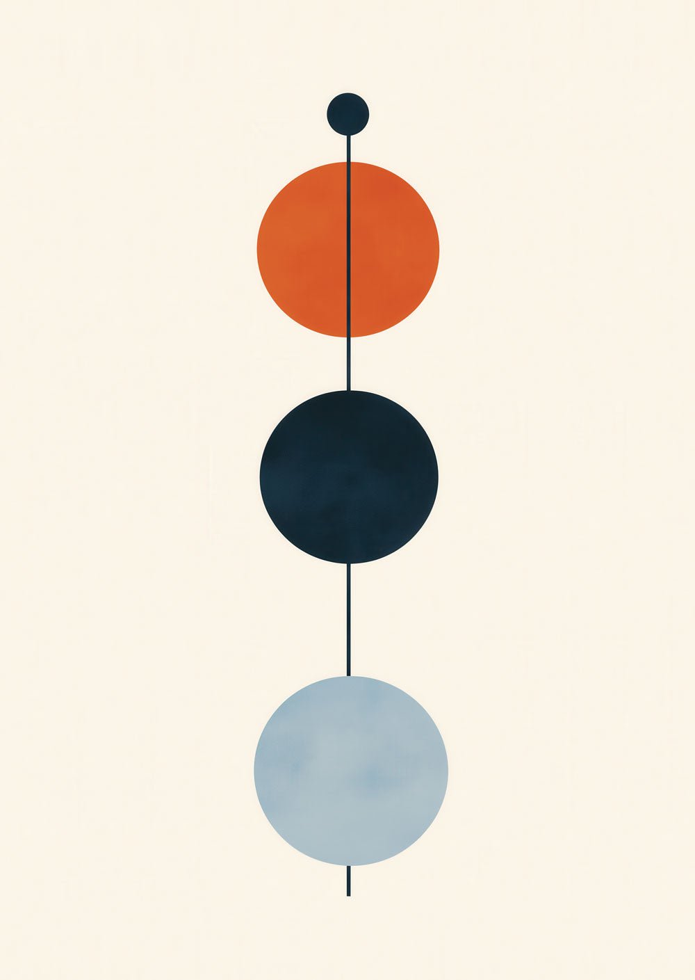 Affiche murale contemporaine composée de quatre cercles alignées dans des tons de bleu et orange.
