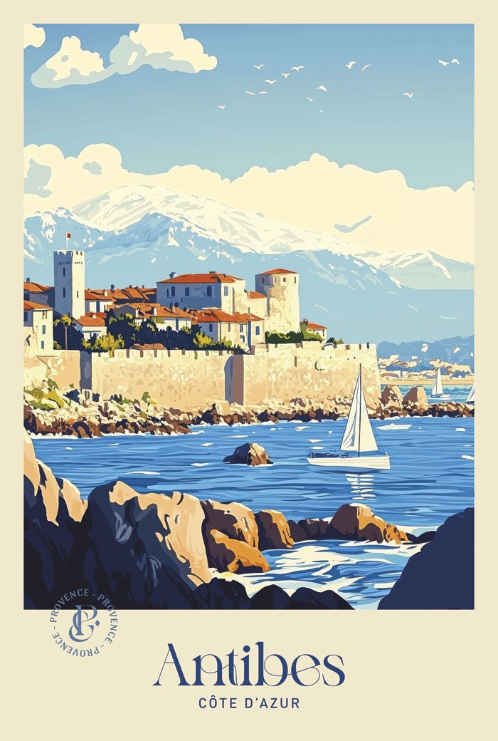 Poster illustration antibes cote d'azur format 40x60 cm