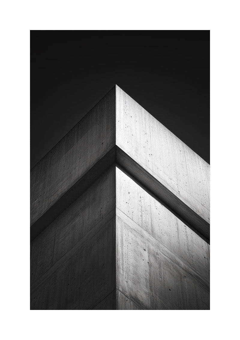 Affiche photographie en noir et blanc d'un angle architectural en contre plongée avec bordure blanche