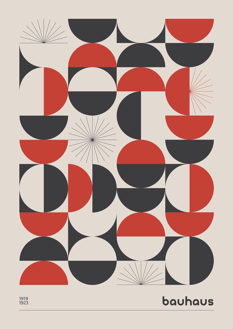 Affiches bauhaus de formes géométriques répétitives rouge et noir sur fond blanc.