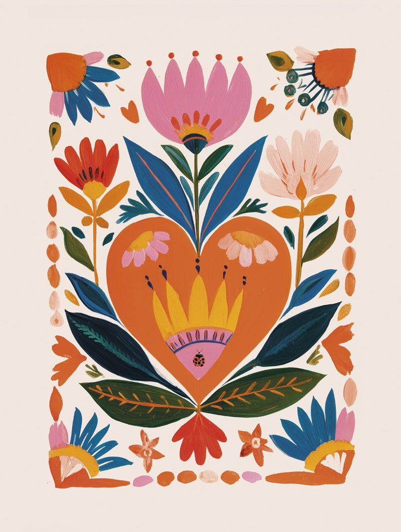 Cœur Couronné - Affiche Folk Art