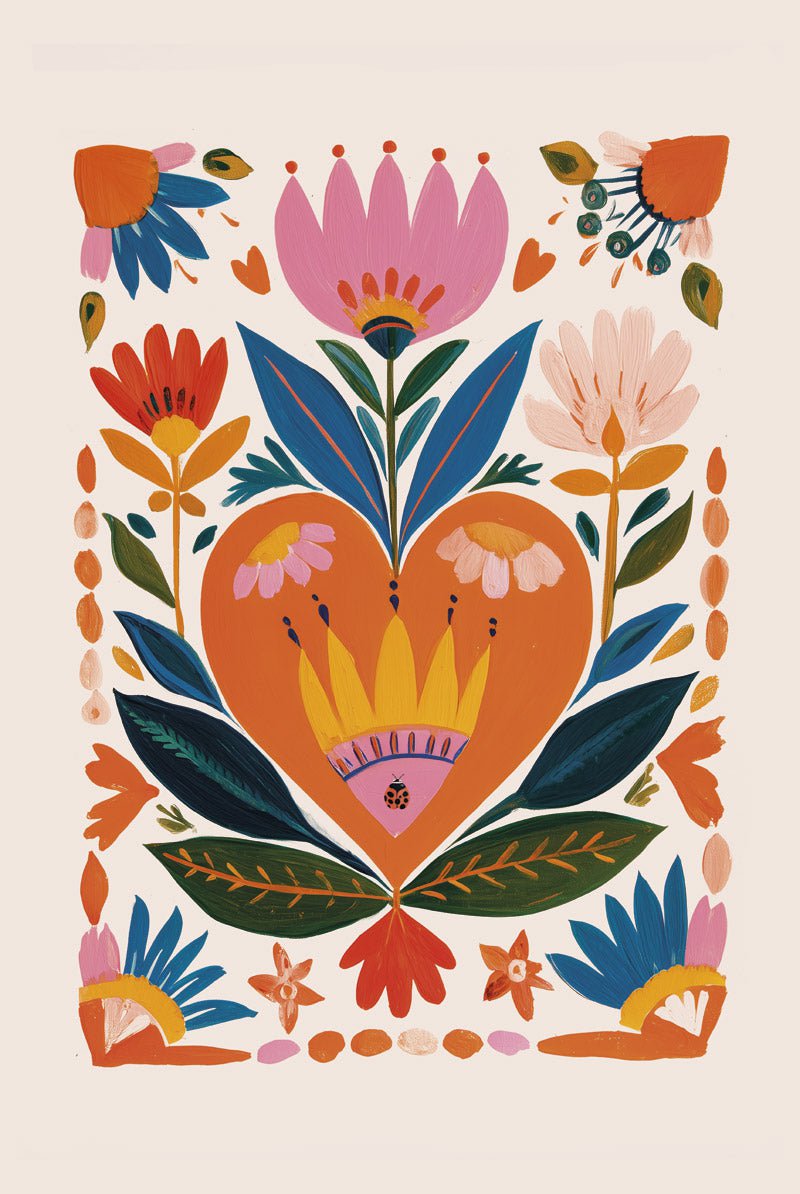 Cœur Couronné - Affiche Folk Art