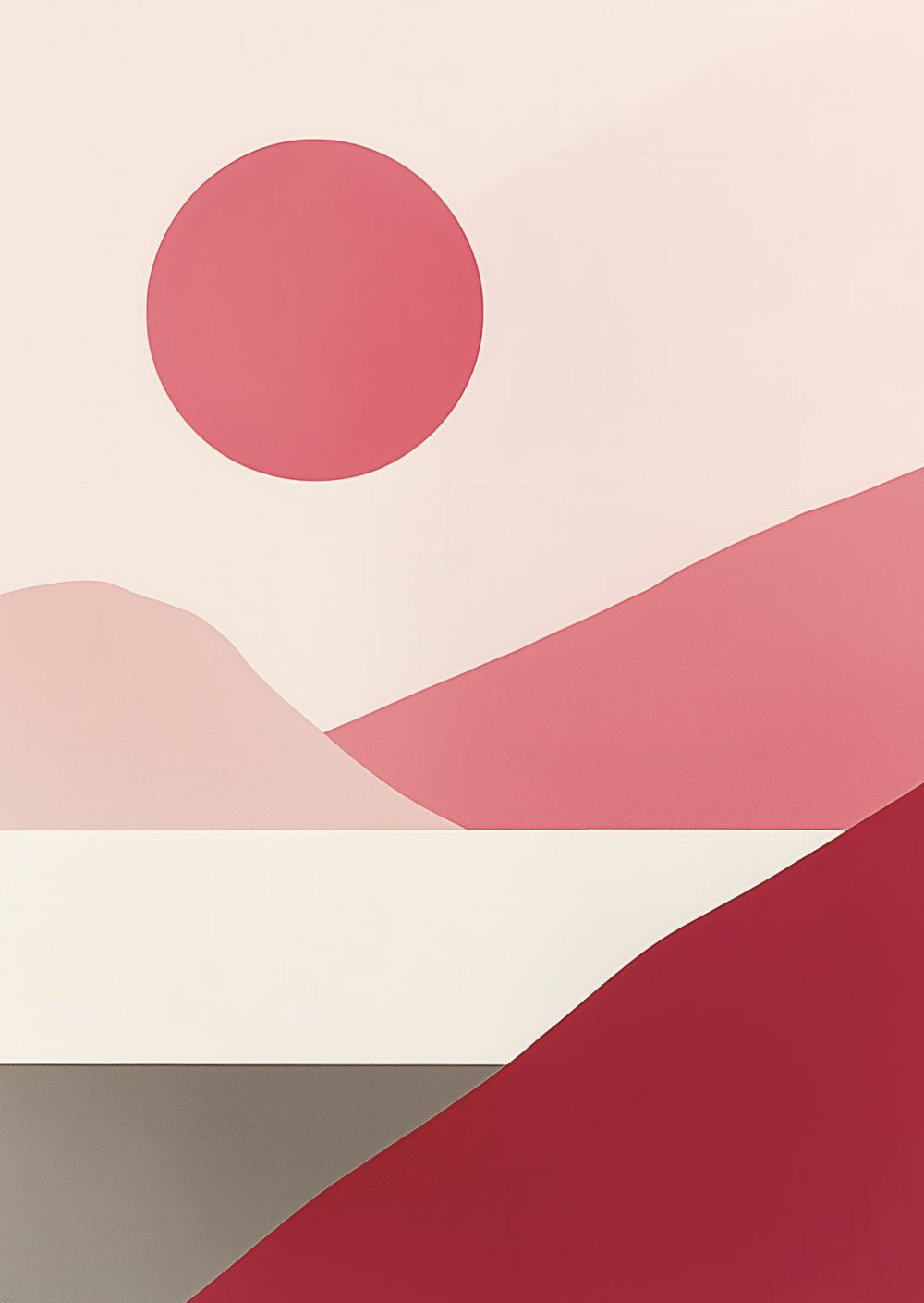 Affiche murale contemporaine représentant un paysage abstrait aux teintes roses et beige.