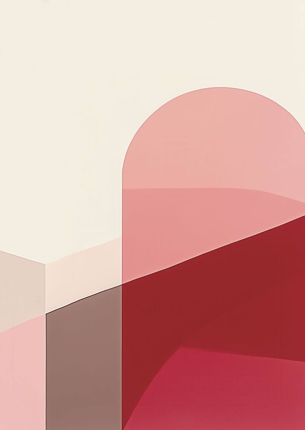 Une affiche murale à la compostion abstraite de style wabi-sabi, dans des tons roses et beiges.