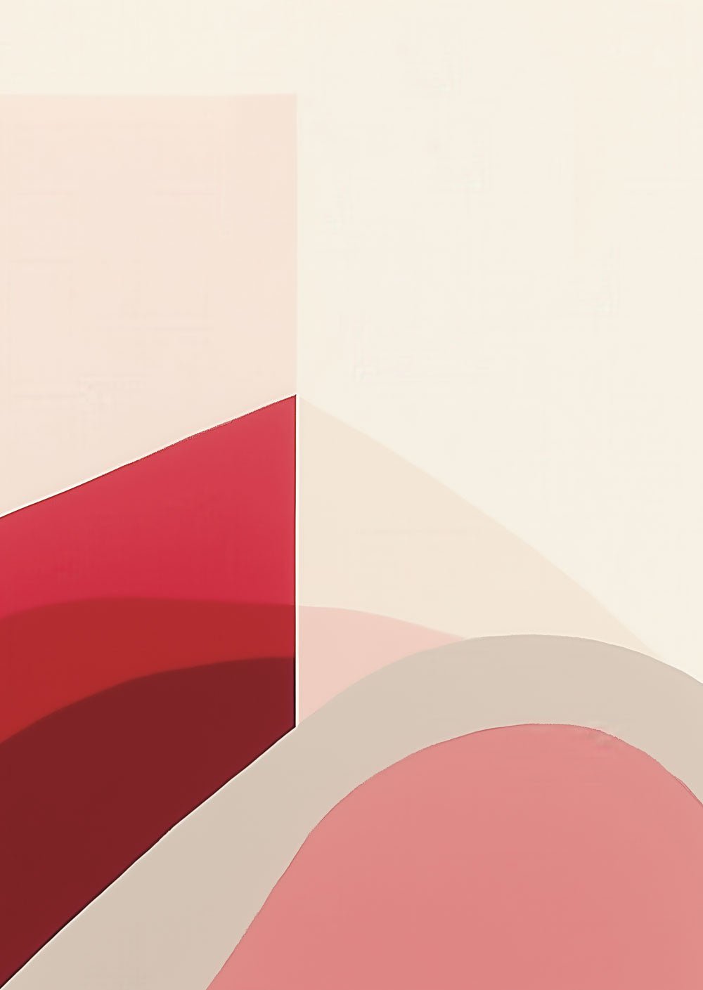 Affiche murale contemporaine de formes géométriques imparfaites dans des tons de rose, rouge et beige.