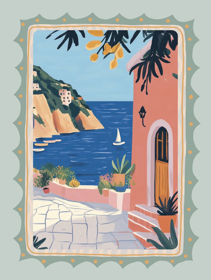 Poster été costa siciliana vue sur la mer en format 30x40cm