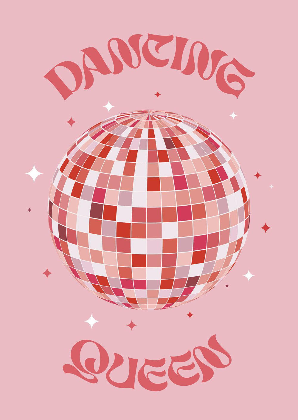 Affiche vintage pop boule a facettes sur fond rose "dancing queen".