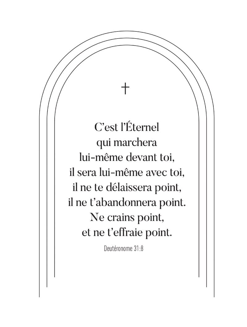 affiche typographie verset deuteronome 31:8 texte noir sur fond blanc en taille 30x40cm