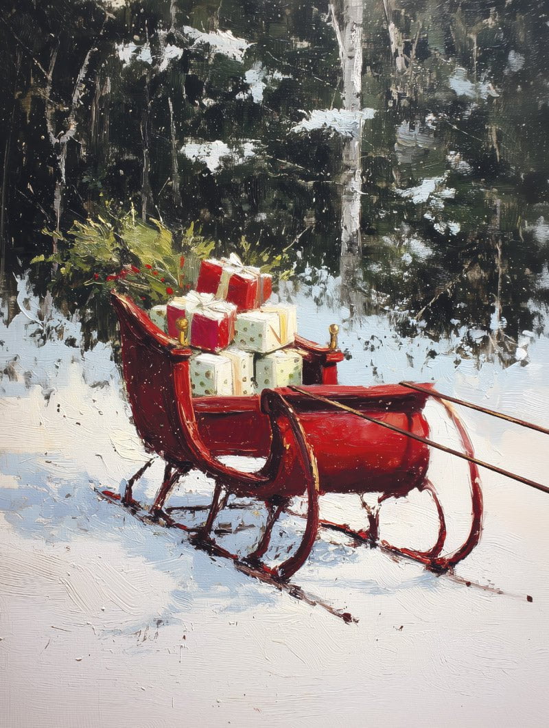 Poster de noel représentant le traineau du pere noel en format 30x40cm