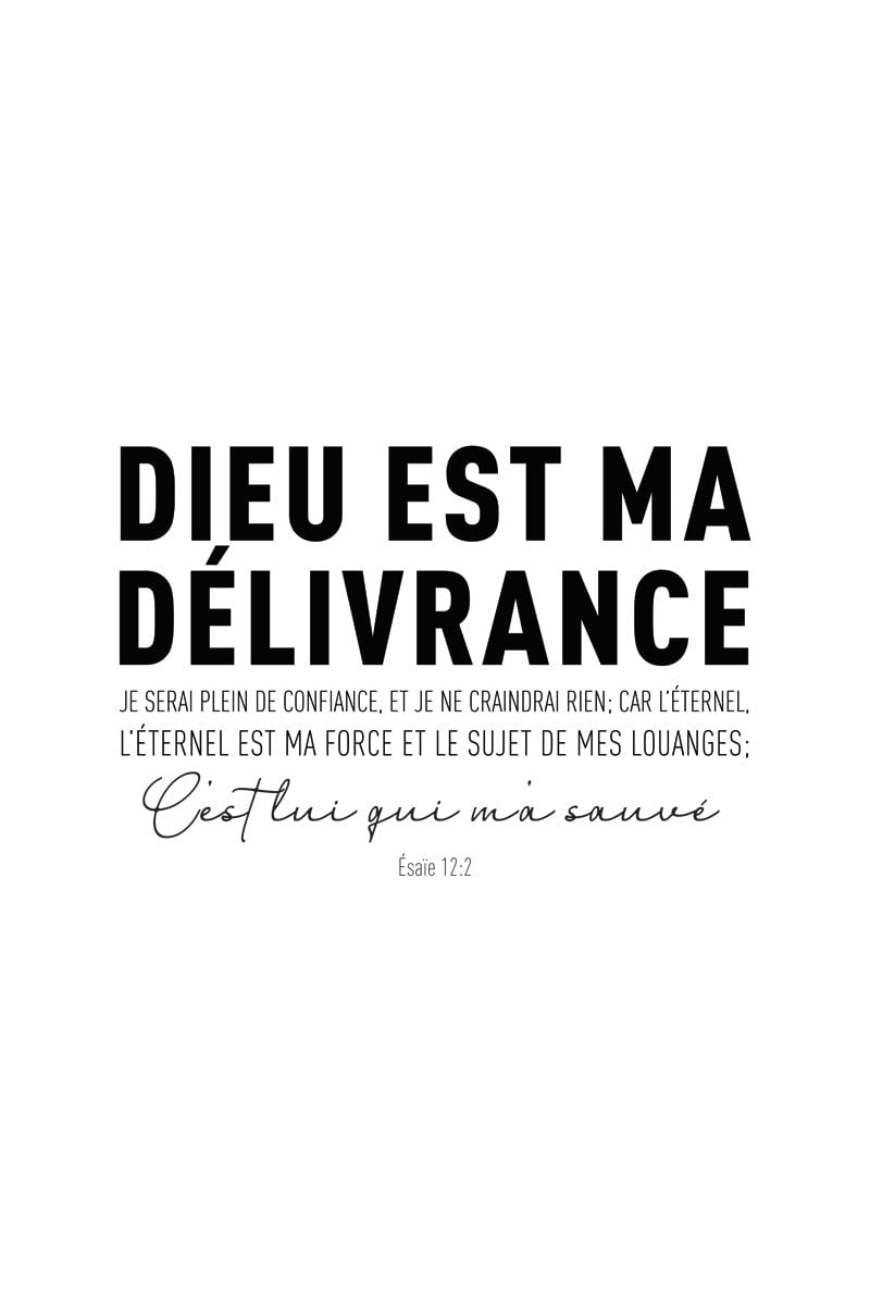 Poster verset bible "dieu est ma délivrance" en format 40x60cm