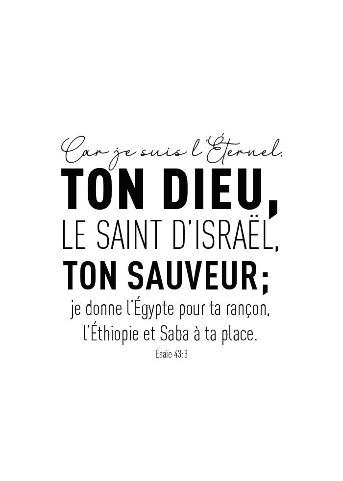 Poster citation verset biblique esaïe 43:3 texte noir sur fond blanc