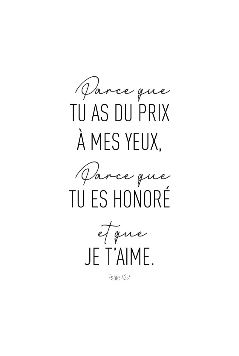 Poster religion "parce que tu as du prix à mes yeux" en format 40x60 cm
