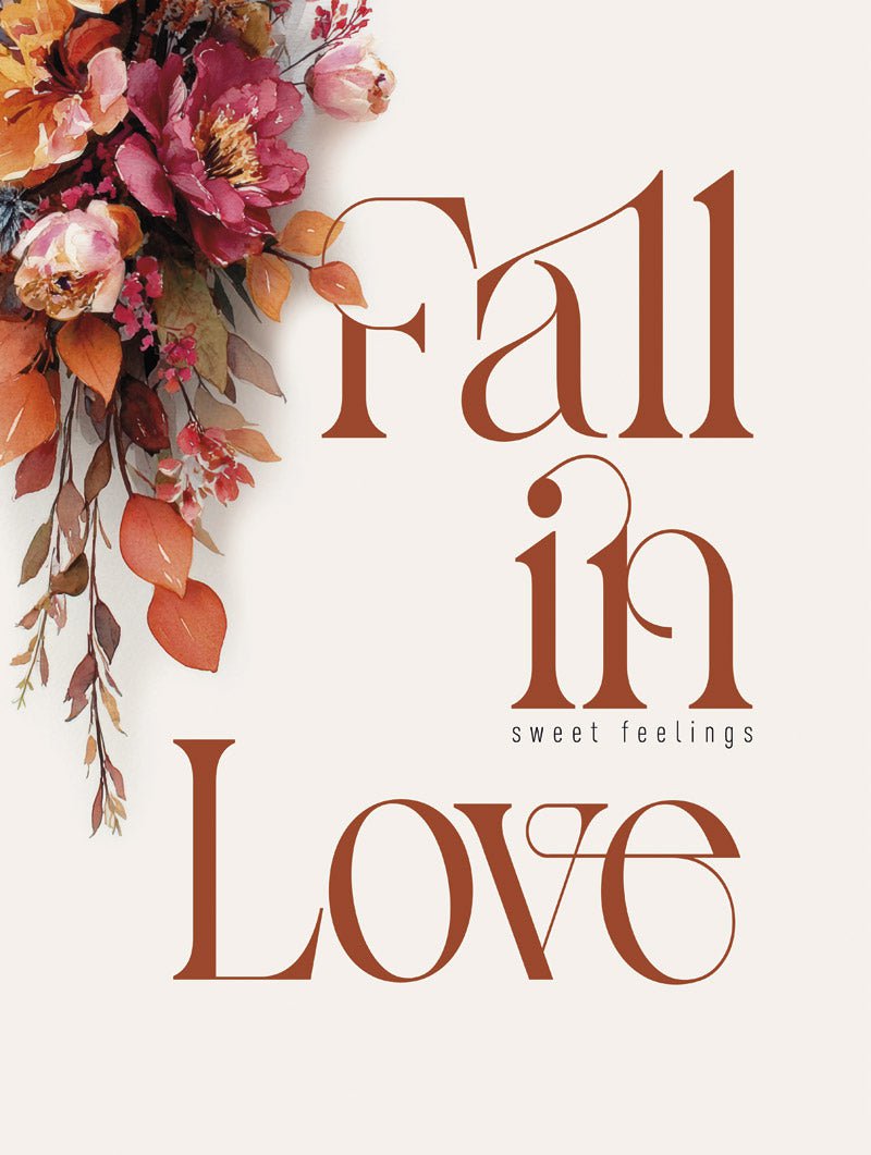 Poster citation fleurs d'automne et texte "fall in love" en format 30x40cm