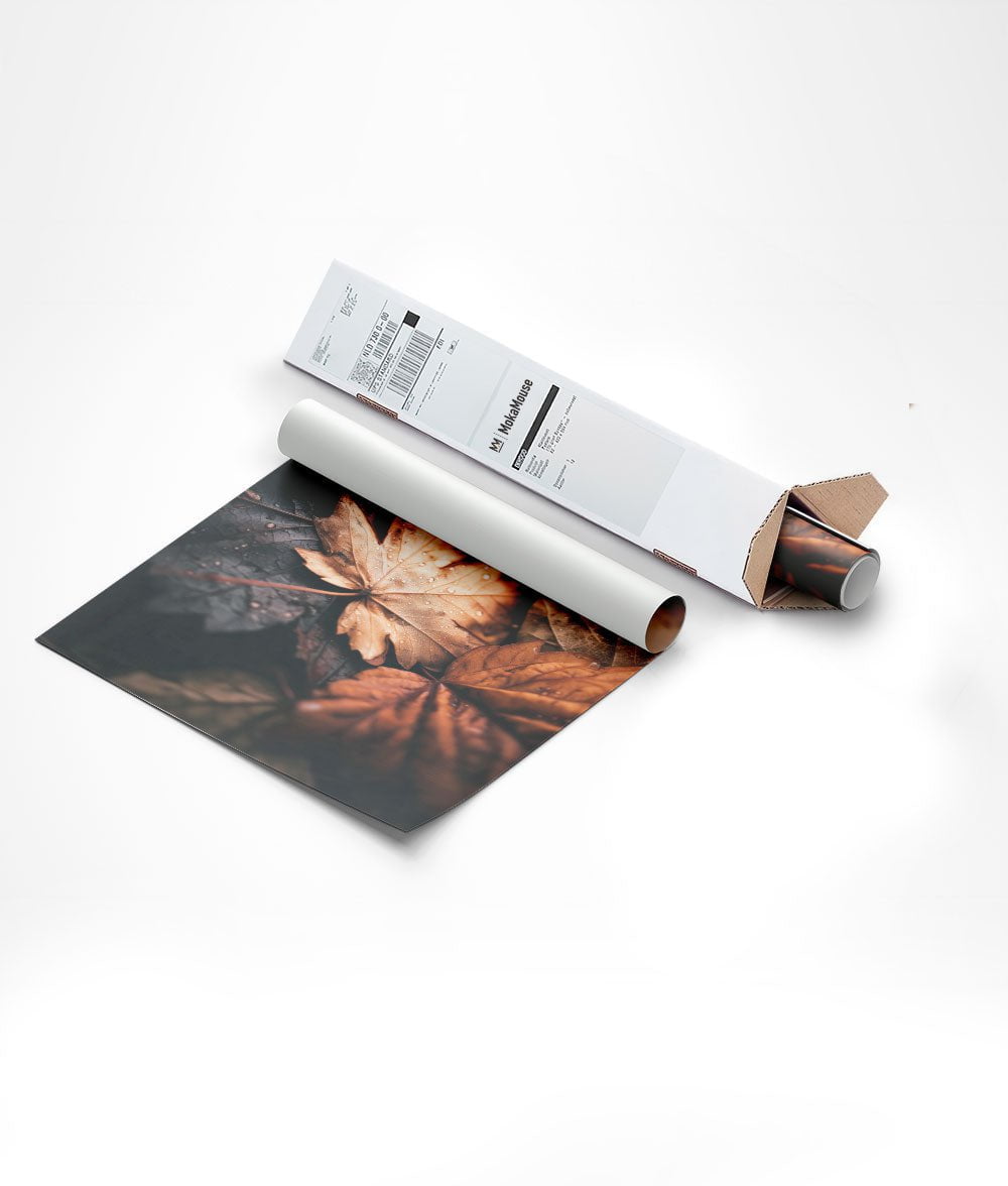 Poster automne feuilles de platane en gros plan emballée dans un carton triangulaire