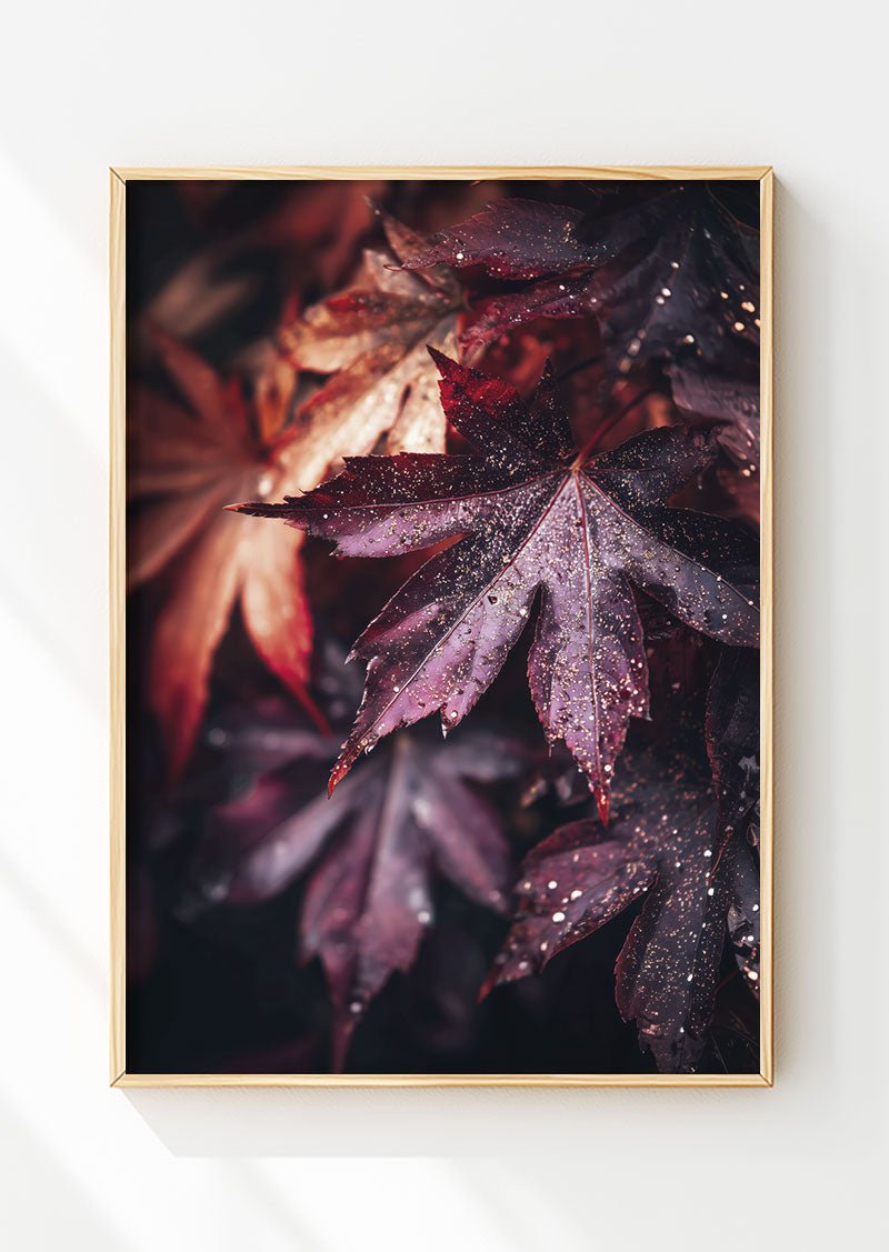 Affiche automne d'un gros plan sur des feuilles d'érable, mis en valeur dans un cadre