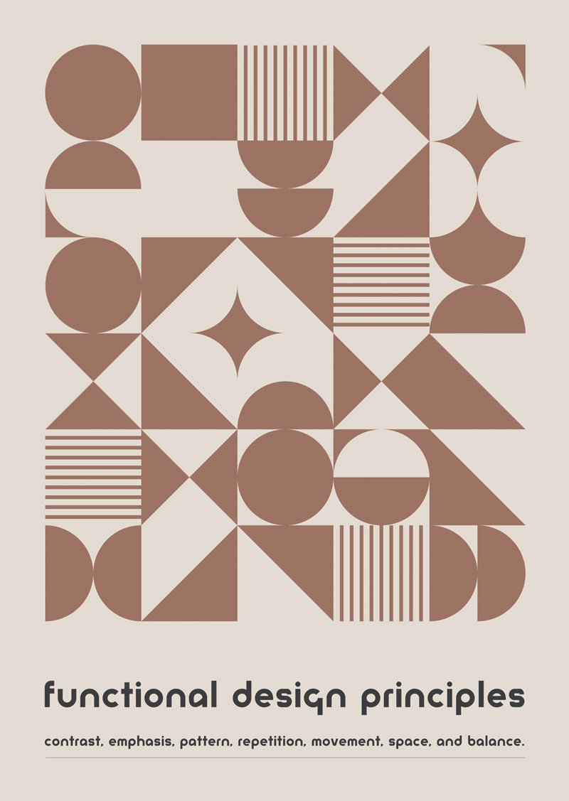 Affiche bauhaus de formes géométriques mocha avec texte.