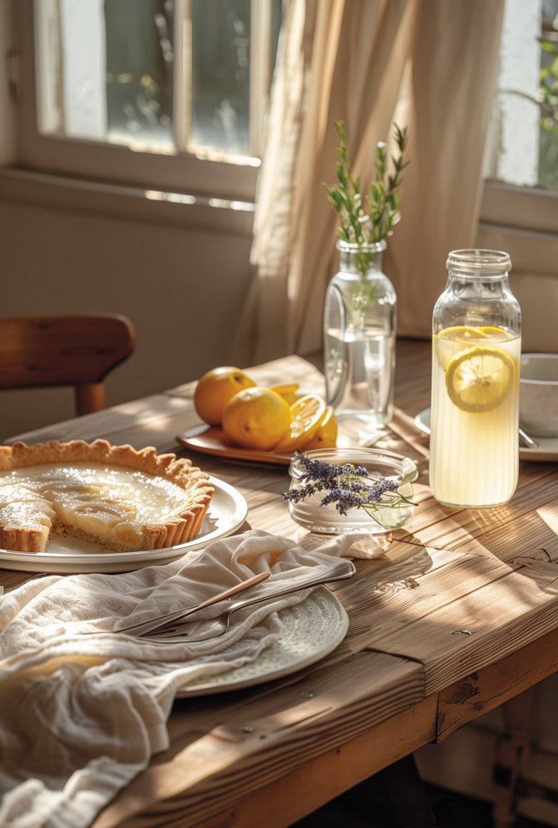 Format 40x60 cm du poster photographie montrant une tarte et des citrons sur une table rustique