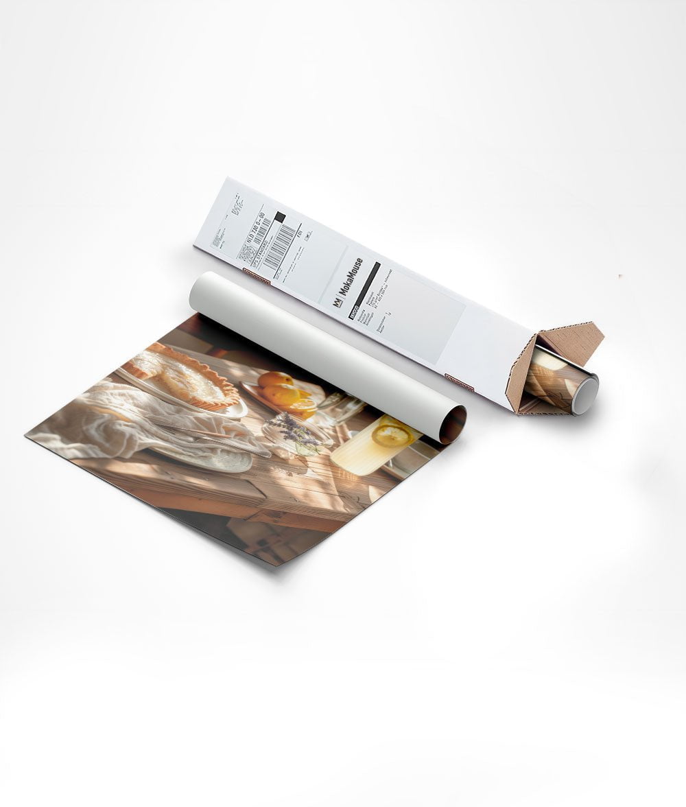 Emballage du poster automne photographie d'un goûter dans un carton triangulaire