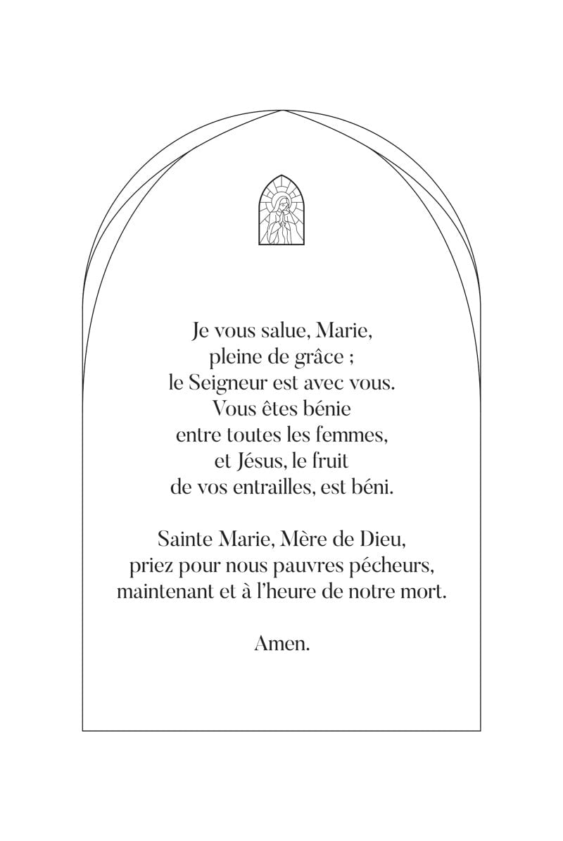 Poster religion prière à la vierge marie avec médaillon, texte noir sur fond blanc en taille 40x60cm