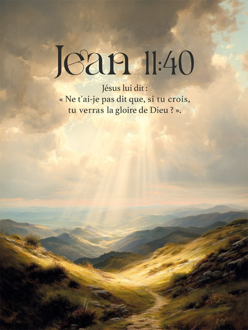 Format 30x40 cm de l'affiche illustration et verset Jean 11:40 de la bible