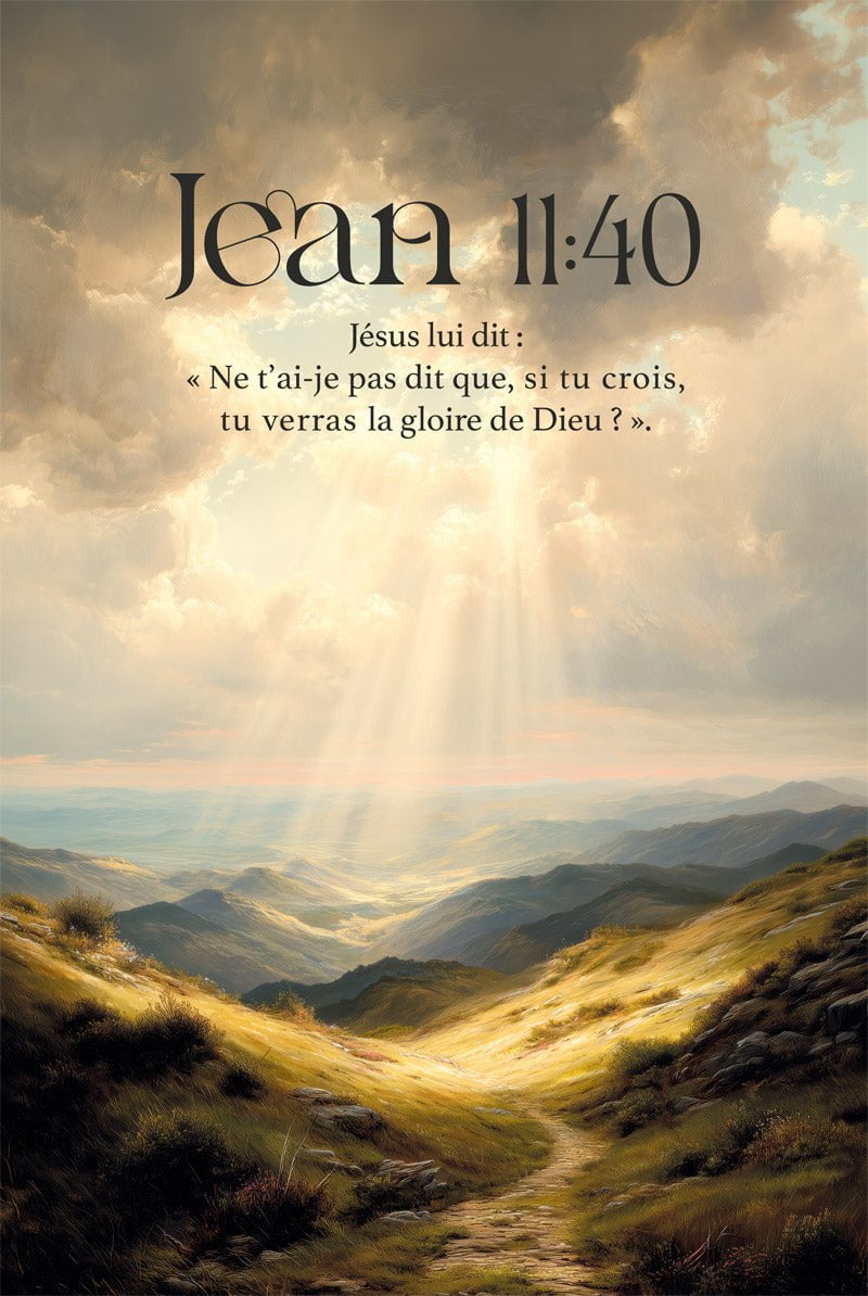 Affiche paysage montagne avec verset biblique jean 11:40 en format 40x60cm