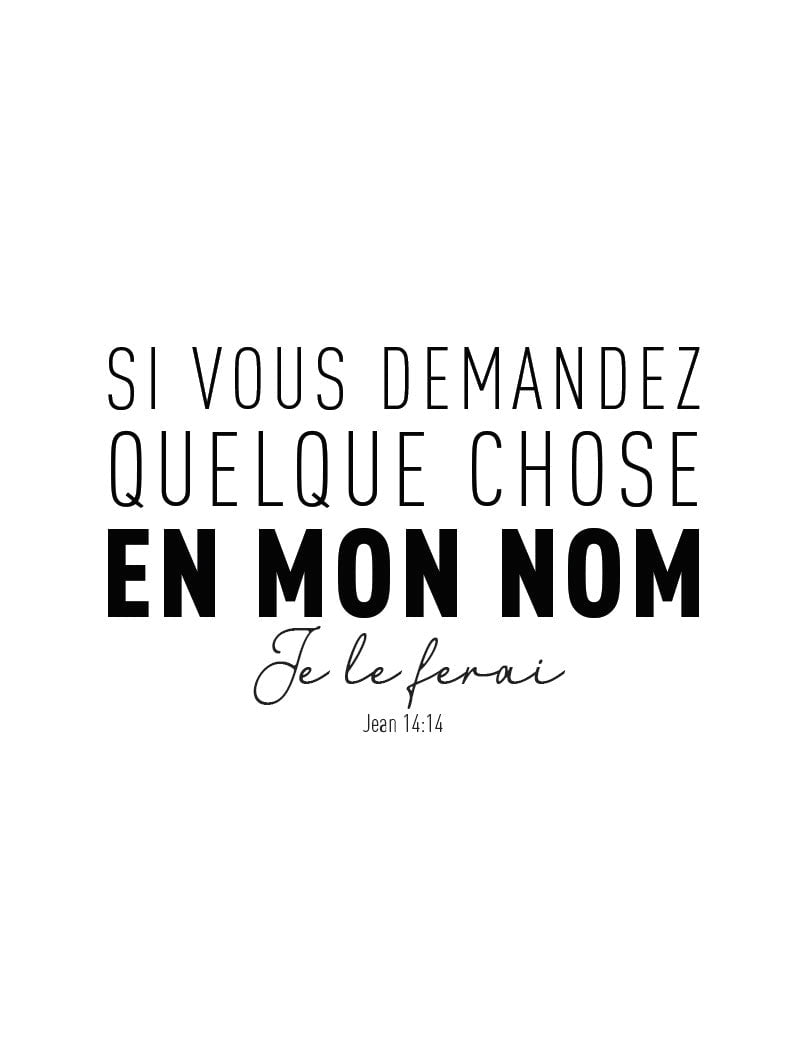 Affiche typographie verset de la bible "si vous demandez en mon nom" noir en taille 30x40cm