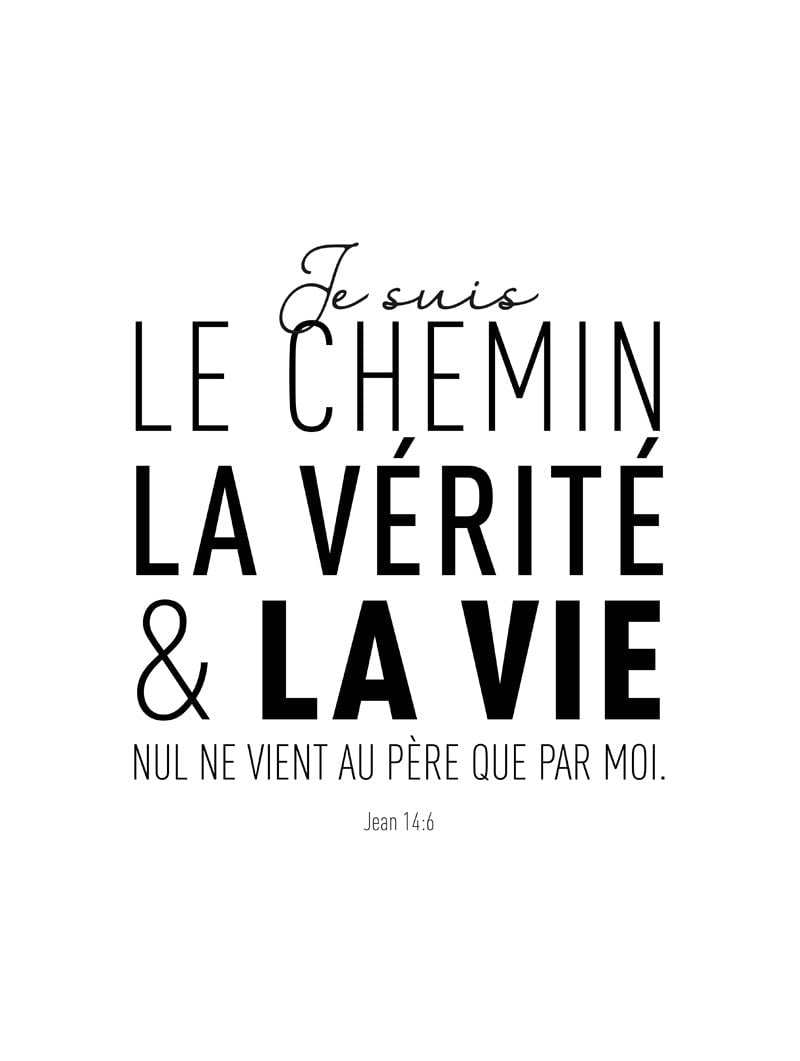 Affiche citation dieu de jean 14:6 en coloris noir et format 30x40cm
