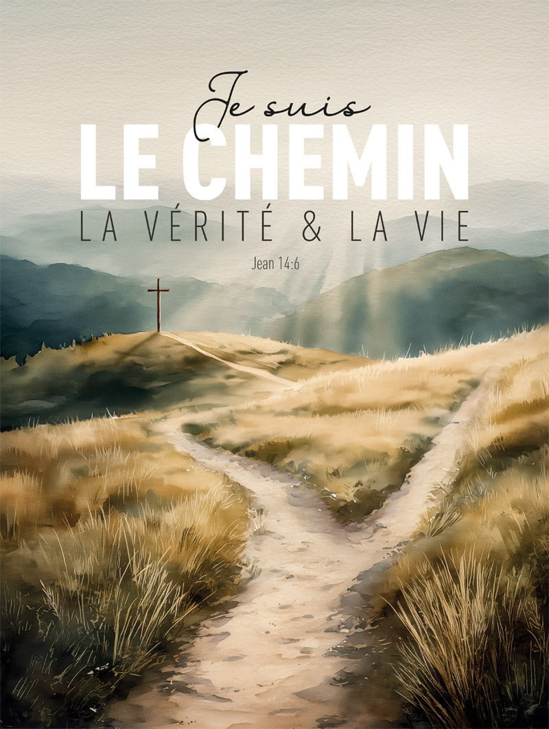 Affiche illustrée à la tablette "je suis le chemin, la vérité et la vie" en format 30x40 cm