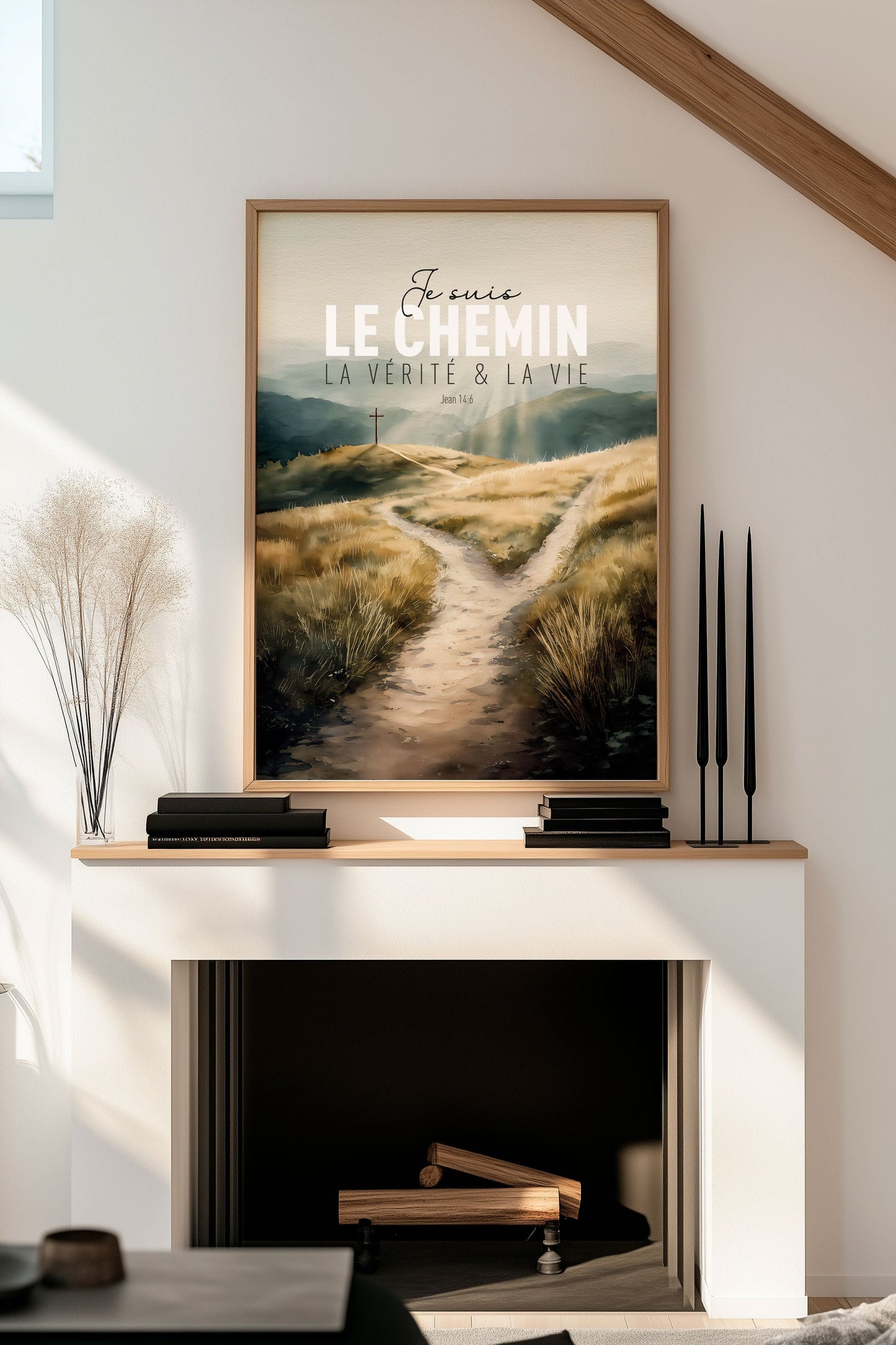 Affiche chrétienne de l'illustration du chemin vers la verité, verset Jean 14:6 dans un cadre