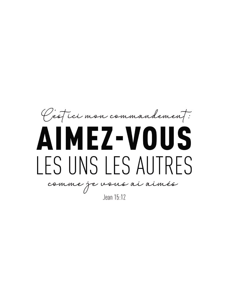 Format 30x40cm de l'affiche typographie du verset de jean 15:12