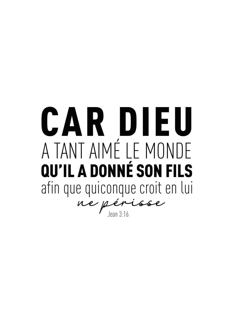 Poster chrétien "car dieu a tant aimé" noir sur blanc en format 30x40 cm