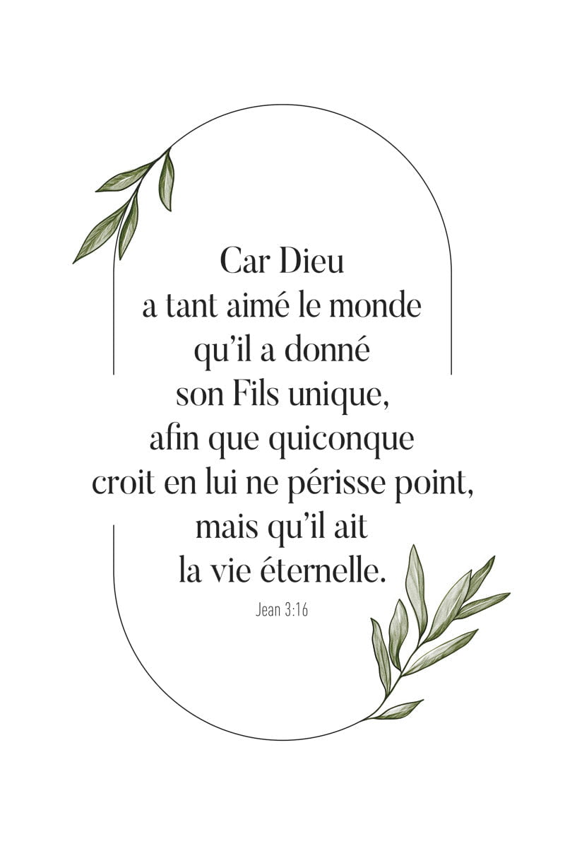 Poster citation bible du verset jean 3:16 dans un motif circulaire, format 40x60cm
