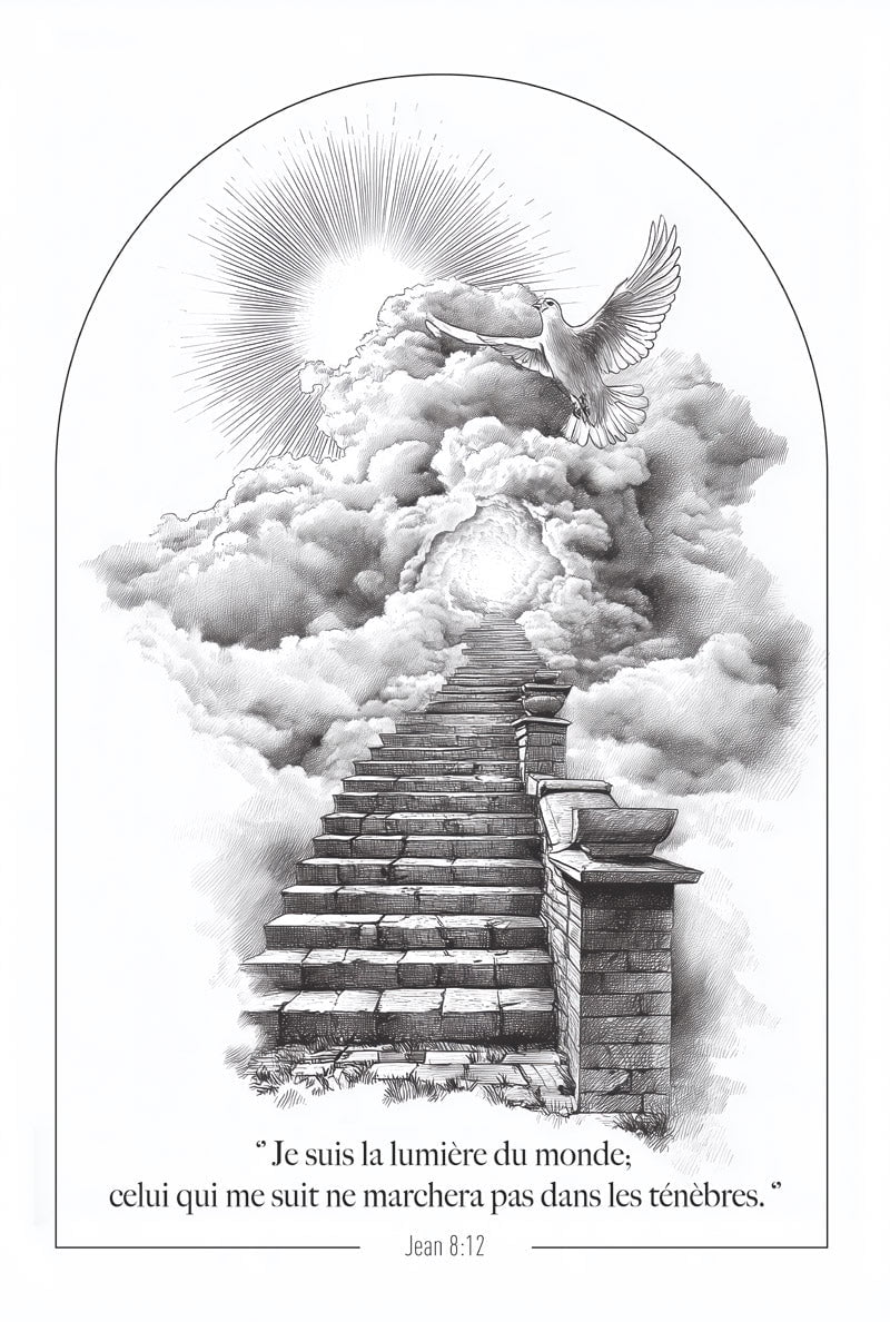 Affiche verset biblique Jean 8:12 représentant le chemin vers le paradis en format 40x60cm