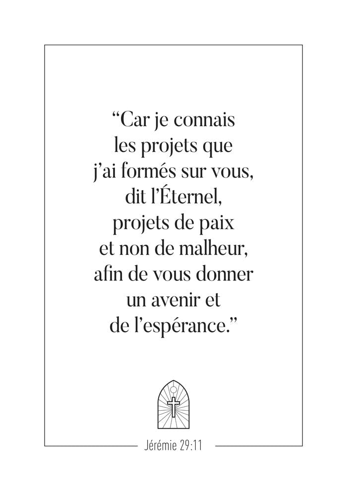 Affiche chrétienne d'une citation du Jérémie 29:11, en noir et blanc avec un petit symbole de croix.