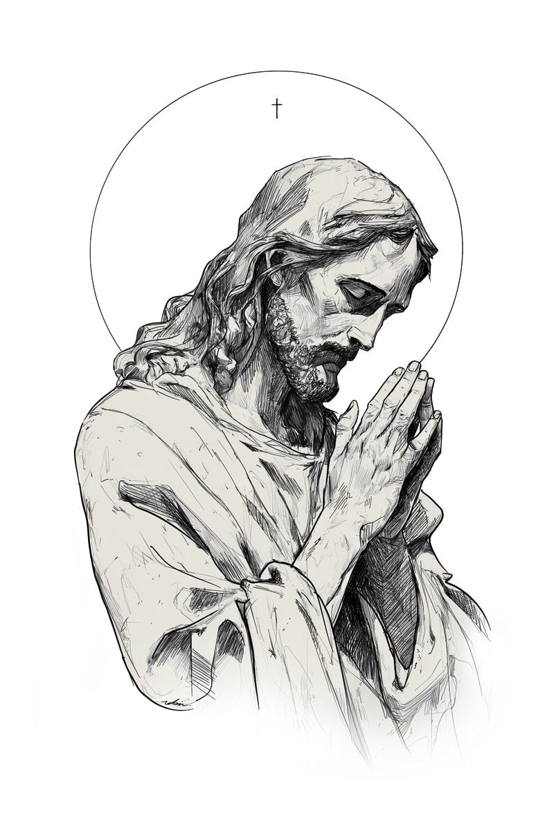 Poster chrétien d'une illustration à la tablette graphique de Jésus Christ en format 40x60cm
