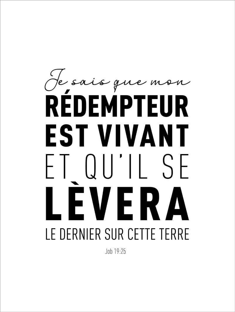 format 30x40 cm du poster citation bible "je sais que mon rédempteur est vivant"