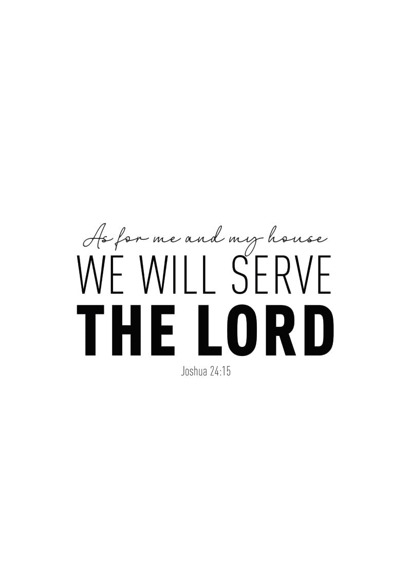 Affiche chrétienne typographiée en anglais du verset Joshua 24:15 "serve the lord"