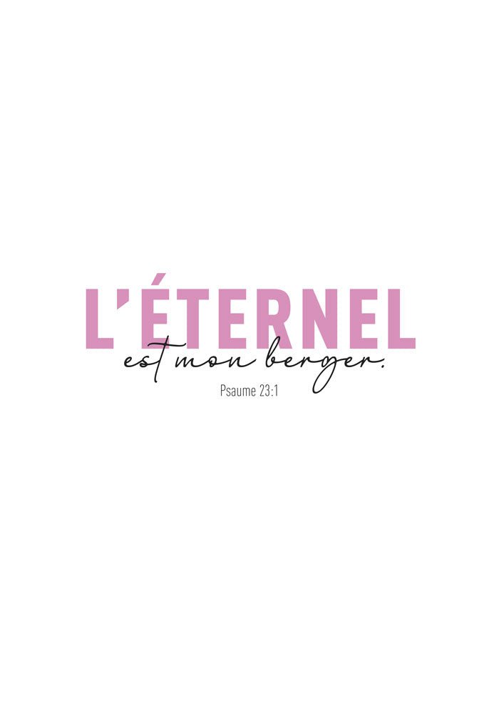 Poster chrétien noir et rose du verset biblique 23:1 sur fond blanc