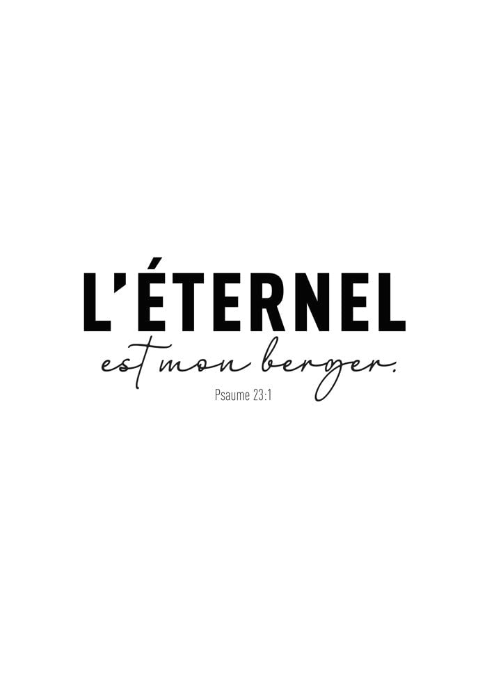 Poster chrétien du psaume 23:1 de la bible, en noir sur fond blanc