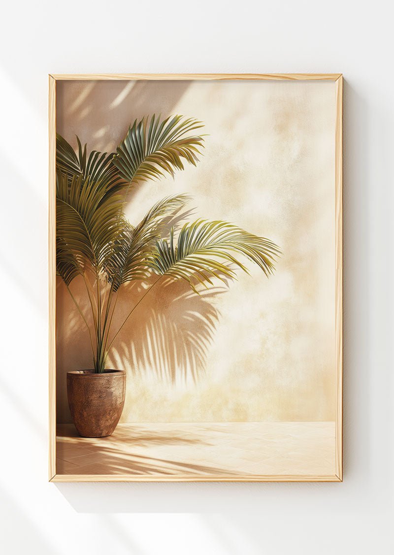 Poster photo décoration murale été montrant une plante tropicale en pot dans un cadre en bois