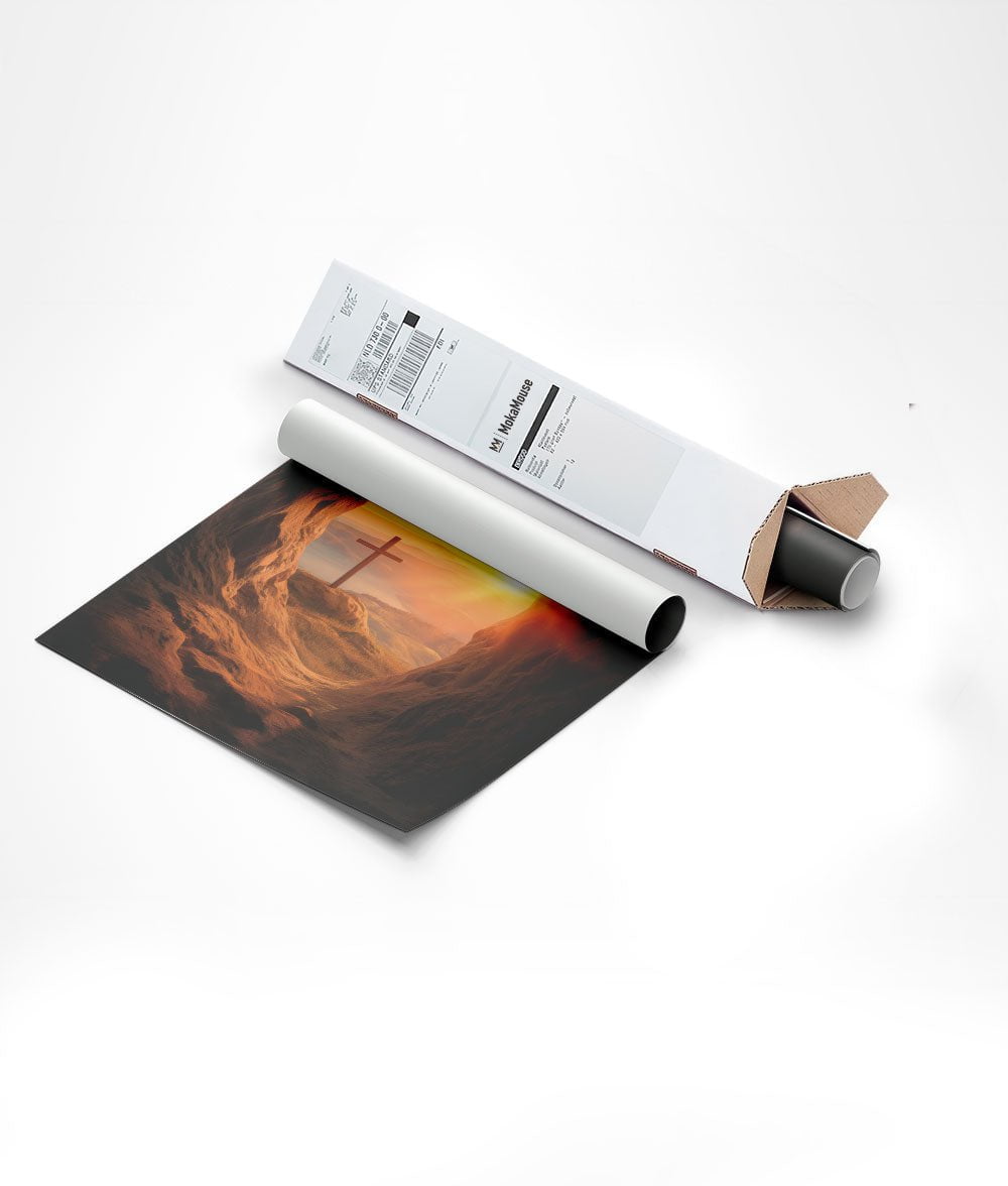 Poster chrétien la croix au coucher de soleil emballée dans un carton triangulaire