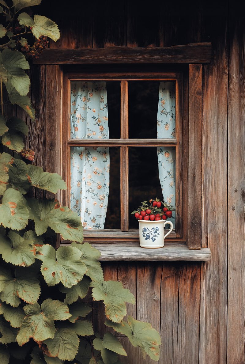 Affiche photographie d'une maison rustique de campagne montrant une fenêtre, en format 40x60cm